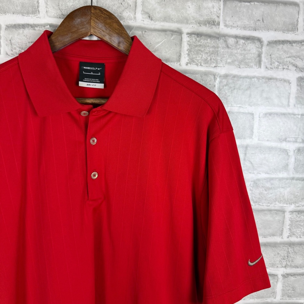 Nike Golf Mens Dri-FIT Pinstripe Textured Polo Shirt Red Short Sleeve LARGE
